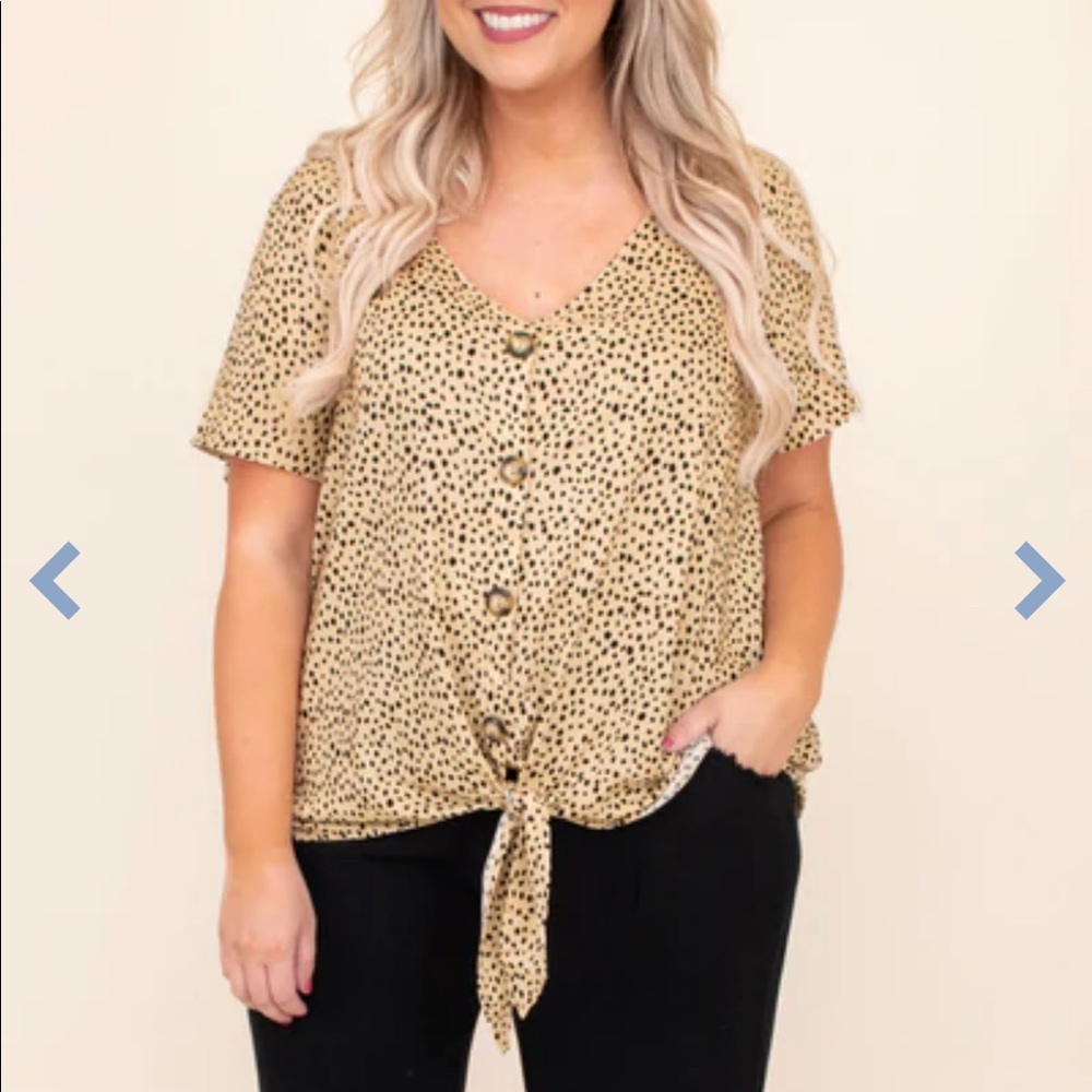 NEW Chic Soul Tan Cheetah Leopard Print Button Tie Blouse Shirt 2x 2Xl Plus Size
